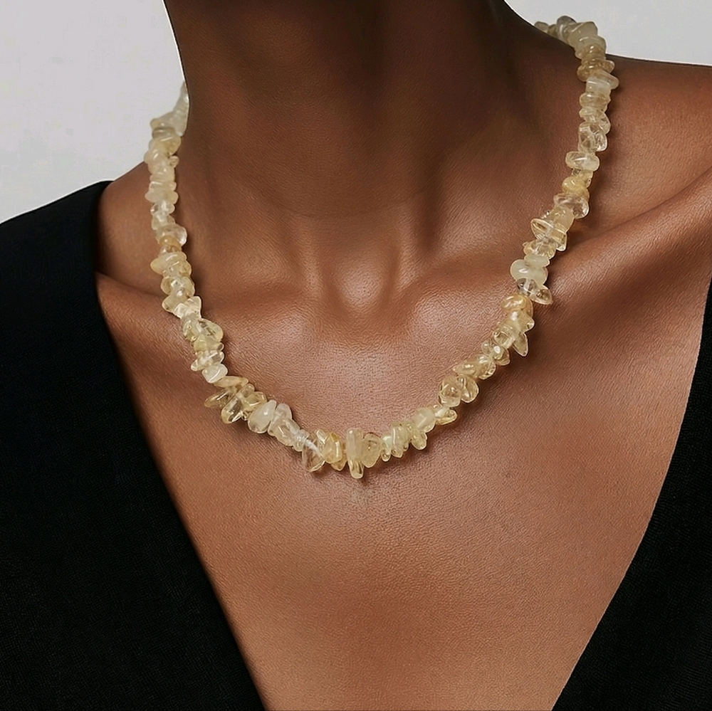 Citrine Crystal Chip Necklace Yellow Boho Gemstone Beaded Adjustable Festival